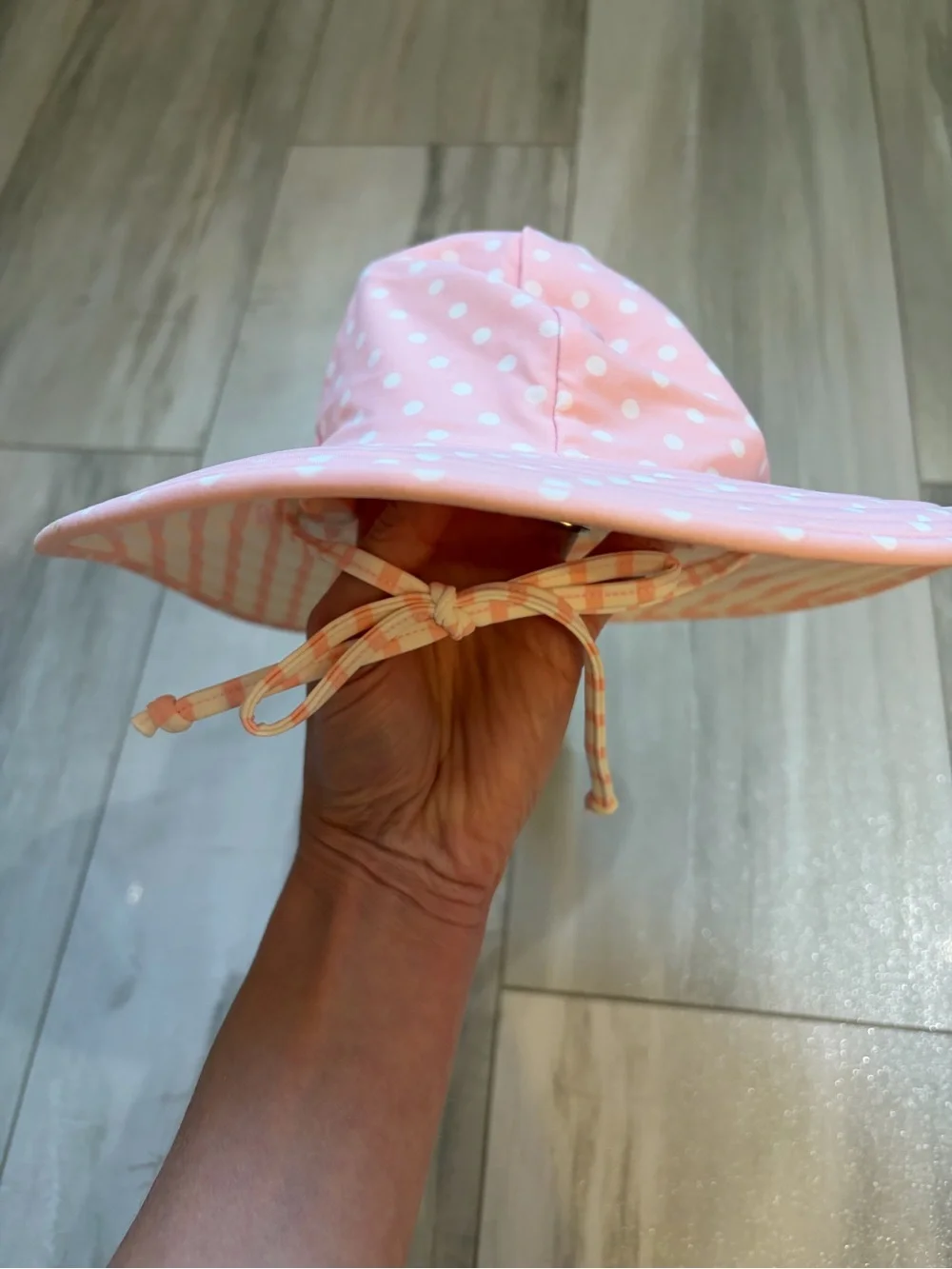 NWT RuffleButts Pink & White Polka Dot UV Protection Sun & Swim Hat Girls 0-12M